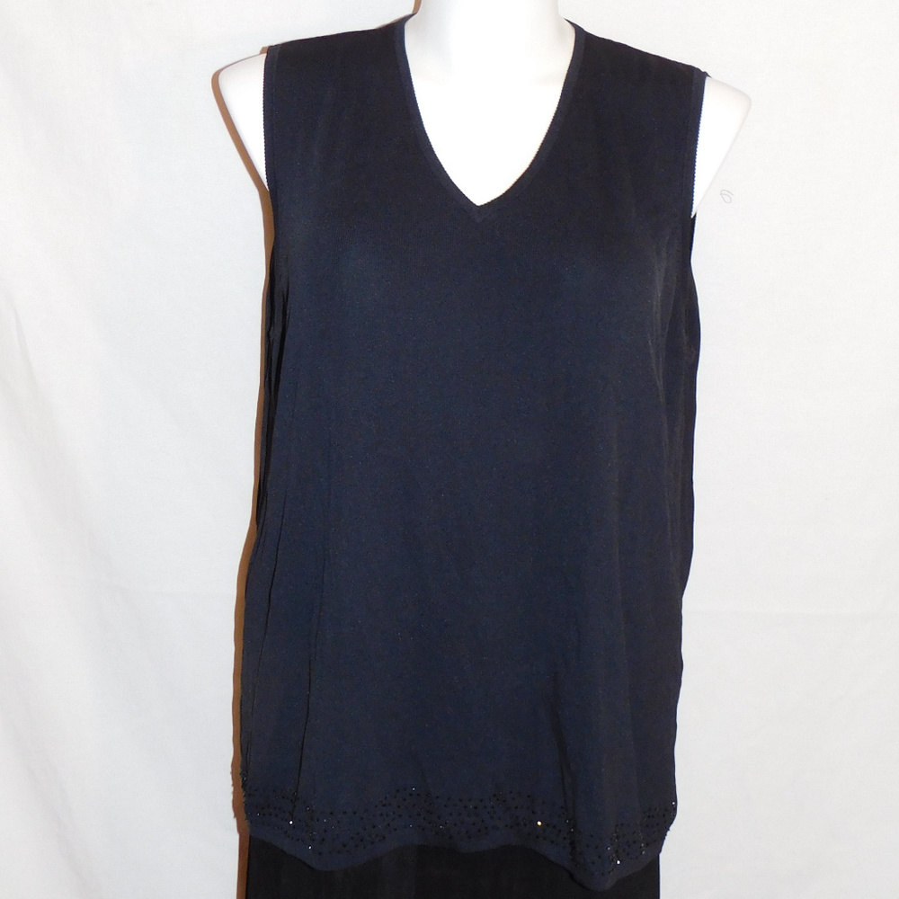 2X Maggie Barnes Black Bead Cami Stretch Top EUC